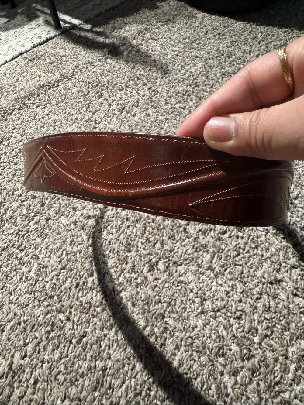 Lucchese Men’s Brown Tan Leather Belt with Dark Brown Accents